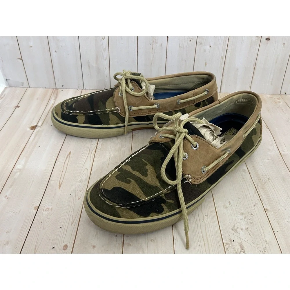 Sperry Top Sider‎ Mens Size 11M Camouflage Green Boat Shoes Low Top Sneakers